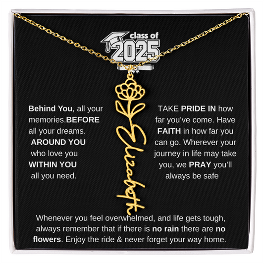 Graduation Gift-No Rain No Flowers personalized Birth Flower Necklace
