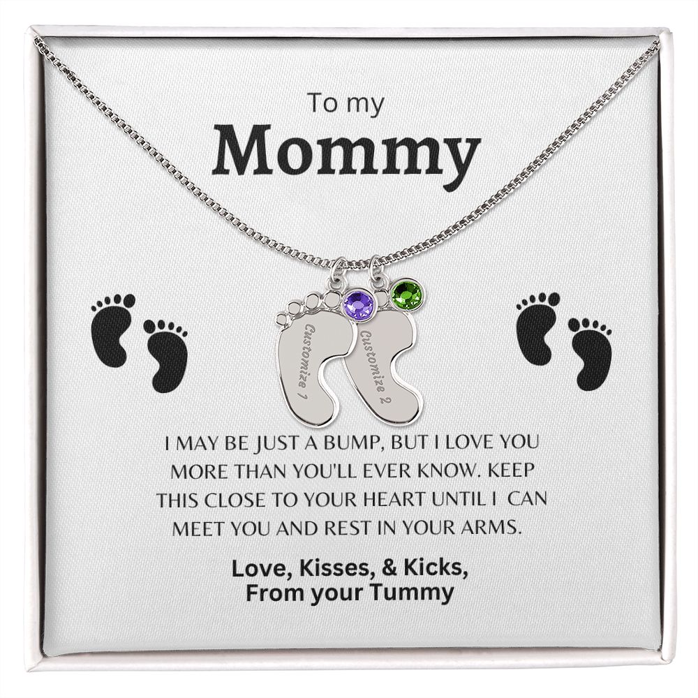 Custom Baby Feet Necklace with Birthstone